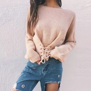 Sexy o-neck knitted lace sweater